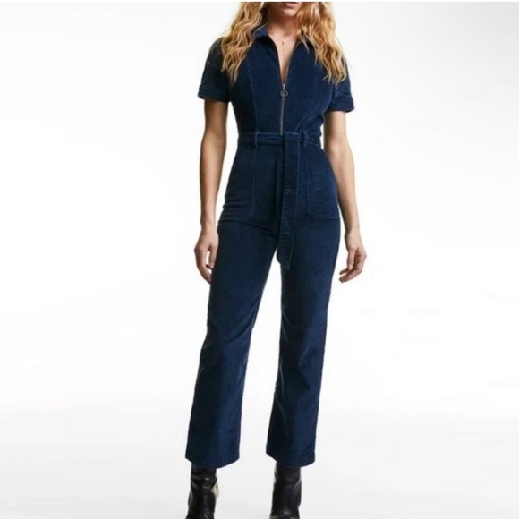 Aritzia Pants - DENIM FORUM Aritzia Jerry Navy Blue Corduroy Short Sleeve Fitted Jumpsuit Large